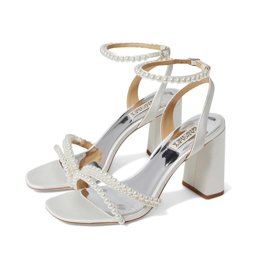 Badgley Mischka Womens Feisty Heels Size 11 Soft White Embellished Pearl NIB